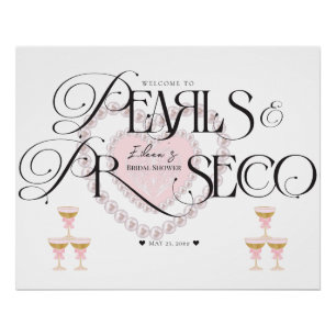 Heart Pearls Prosecco Bubbly Bridal Shower Welcome Poster
