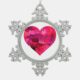 Heart Pendent Snowflake Pewter Christmas Ornament