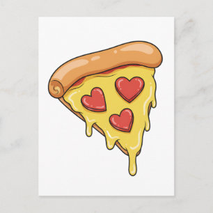 Heart Pepperoni Pizza Slice – Cute Melting Cheese Postcard