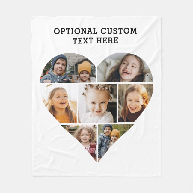 Heart Photo Collage 7 Picture Personalized Fleece Blanket (Front)