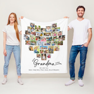Heart Photo Collage Best Grandma Ever We Love You Fleece Blanket