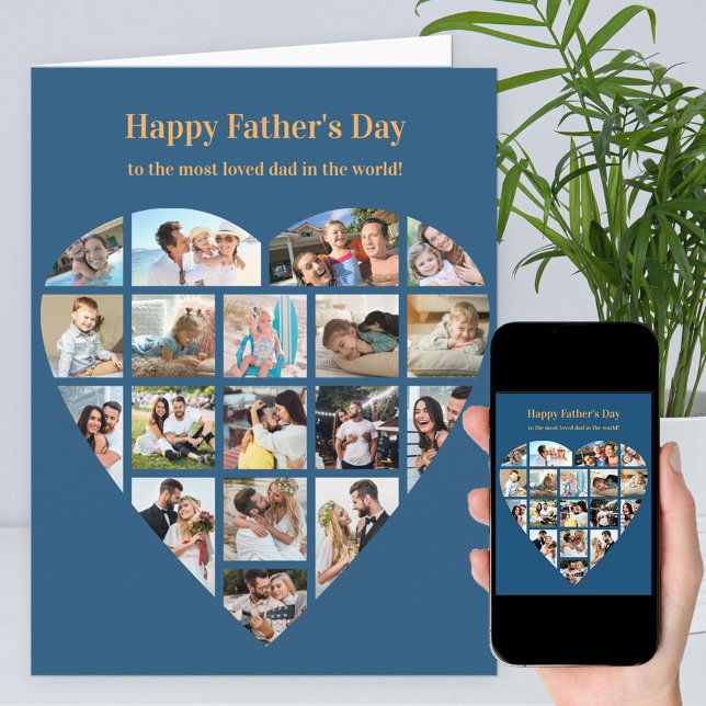 Heart Photo Collage Blue Personalized Fathers Day Card (Creator Uploaded)