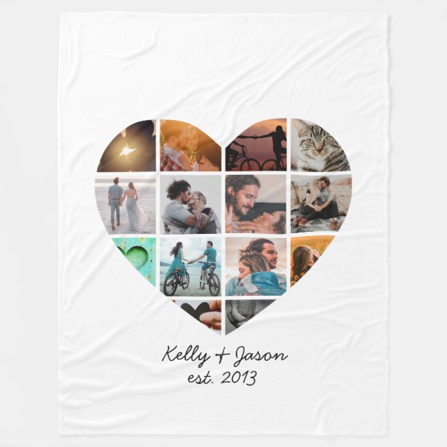 Heart Photo Collage Love Couple Family Fleece Blanket (Front)
