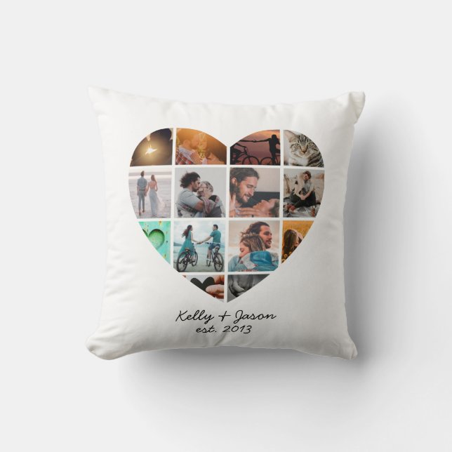 Heart Photo Collage Love Couple Family Throw Pillow (Front)