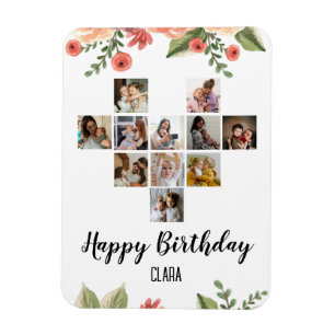 Heart Photo Collage Personalized Script Birthday Magnet