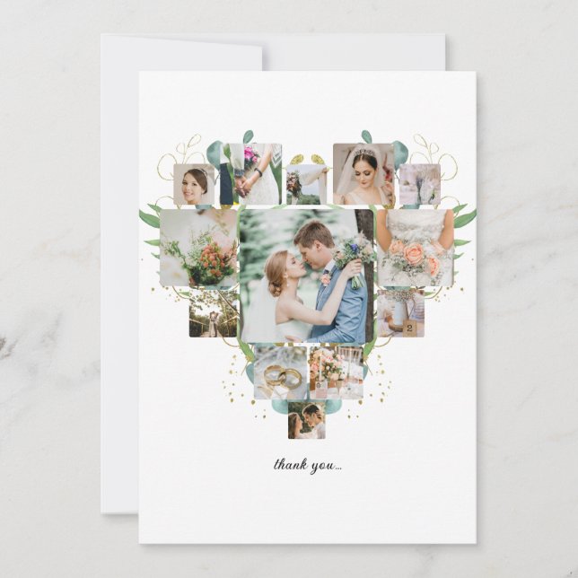 Heart Photo Collage Romantic Couple Wedding Thank You Card (Front)