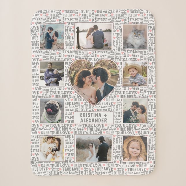 Heart Photo Collage True Love Valentine or Wedding Sherpa Blanket (Front)