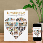 Heart Photo Collage White Personalized Anniversary Card<br><div class="desc">Say Happy Anniversary with a love heart photo collage, personalized card. The photo template is set up for you to add your pictures, working in rows from top to bottom. The photo collage holds 18 photos which are displayed in a mix of portrait, landscape and square / instagram formats. Happy...</div>