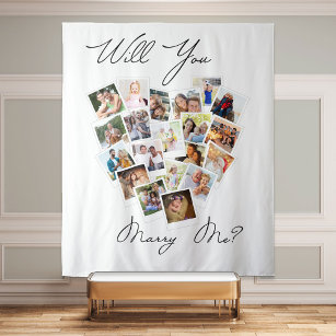 Heart Photo Collage Will You Marry Me Script Tapestry