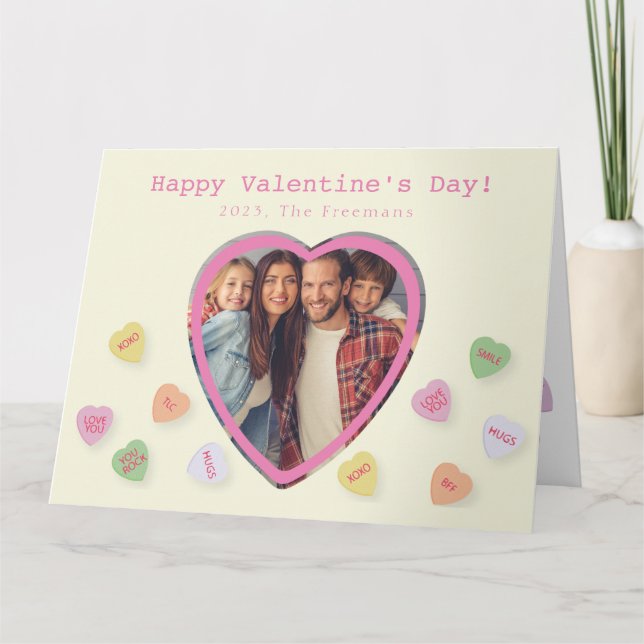 Heart Photo Happy Valentine's Day Candy Hearts  Card (Front)