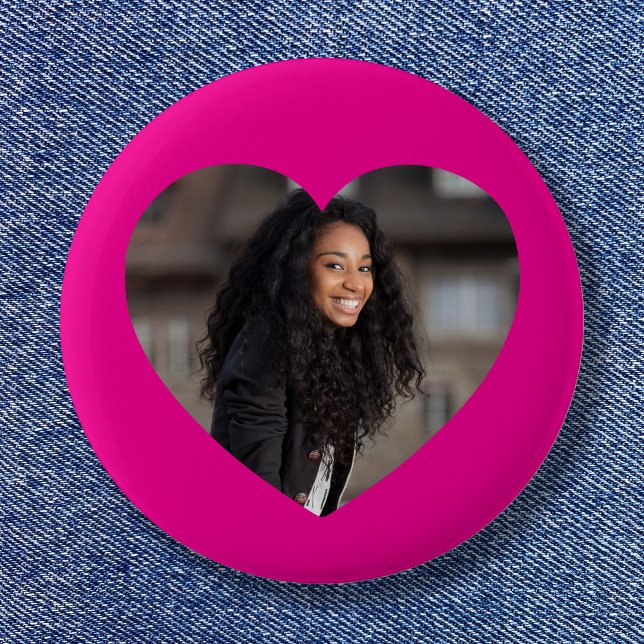 Heart Photo Hot Pink 2 Inch Round Button (Heart Photo Hot Pink Button)