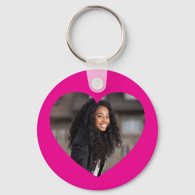Heart Photo Hot Pink Keychain (Front)