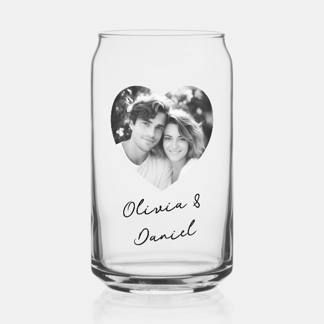 Heart photo names or custom text can glass (Front)