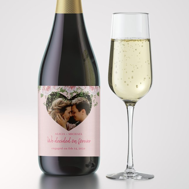 Heart photo personalized script modern couple sparkling wine label (Creator Uploaded)