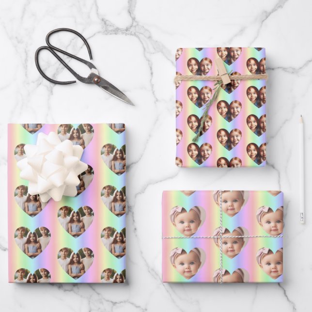 Heart Photo Personalized, Vertical Rainbow Wrapping Paper Sheet (Front)