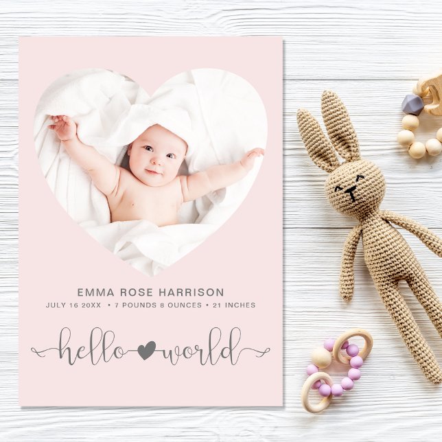  Heart Photo Pink Girl Birth Announcement (Announce the arrival of your precious baby in a way that is as beautiful and unique as they are)