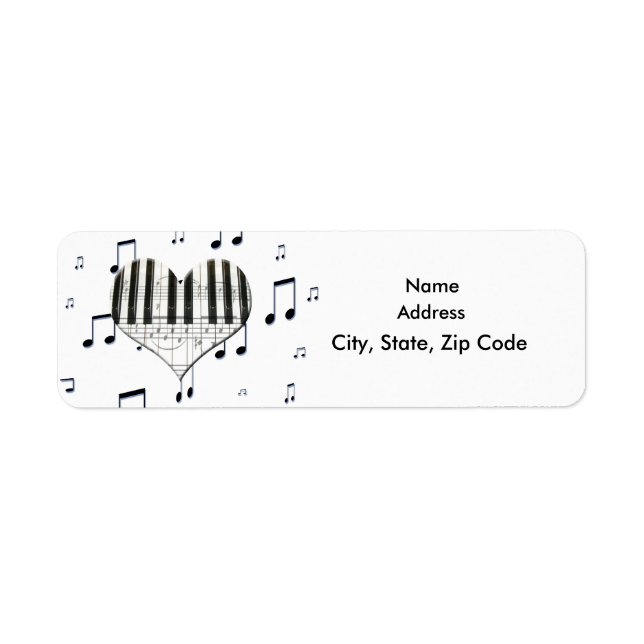 Heart Piano Keyboard and Music Notes Label (Front)