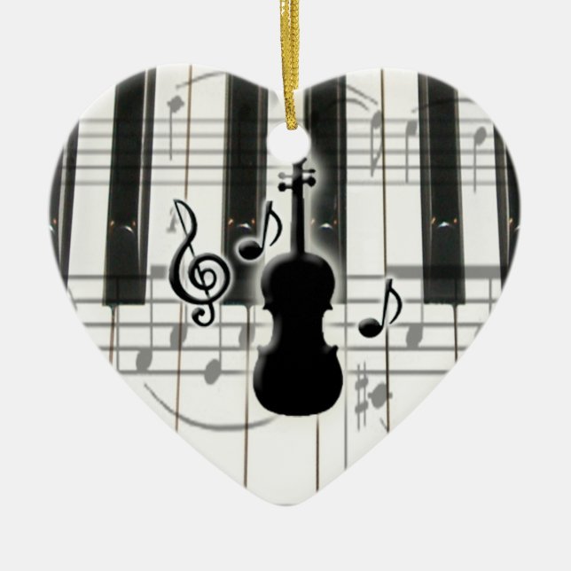 Heart Piano Keyboard Violin Ornament (Front)