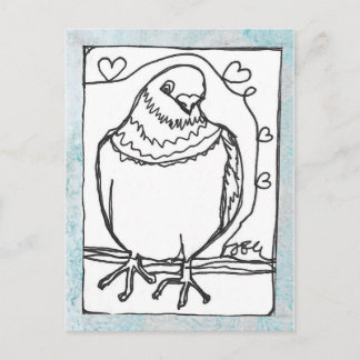 Heart Pigeon Postcard - Continuous Line Drawing