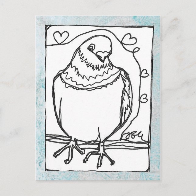 Heart Pigeon Postcard - Continuous Line Drawing  (Front)