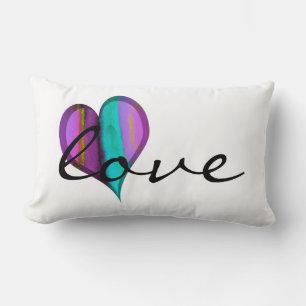 heart pillow with text love on white