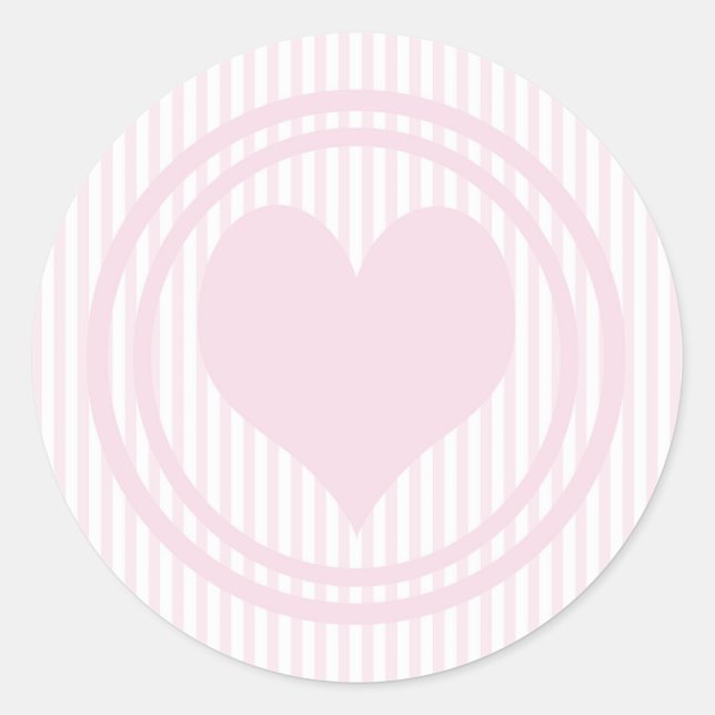 Heart & Pink and white stripes Classic Round Sticker (Front)