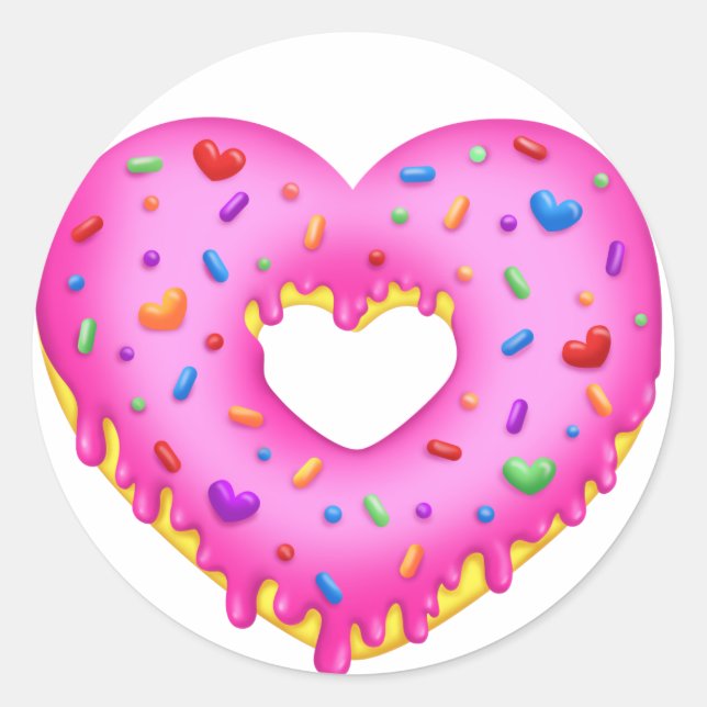 Heart Pink Doughnut with rainbow sprinkles Classic Round Sticker (Front)