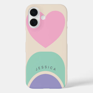 Heart Pink Green Purple Shaped Personalized Name iPhone 16 Case