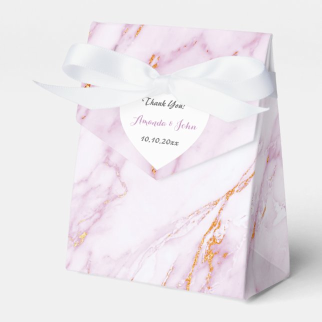 Heart Pink Marble Gold Wedding Favour Thank You Favor Box (Front Side)