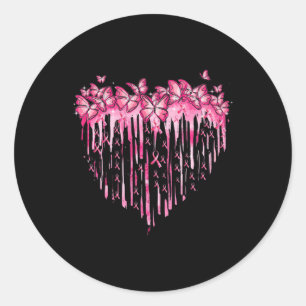 Heart Pink Ribbon Butterflies Breast Cancer Awaren Classic Round Sticker