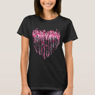 Heart Pink Ribbon Butterflies Breast Cancer Awaren T-Shirt