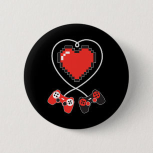 Heart Pixel Art Video-game Controller Valentines D 2 Inch Round Button