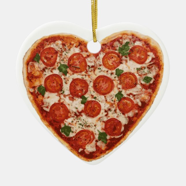 heart pizza ceramic ornament (Front)