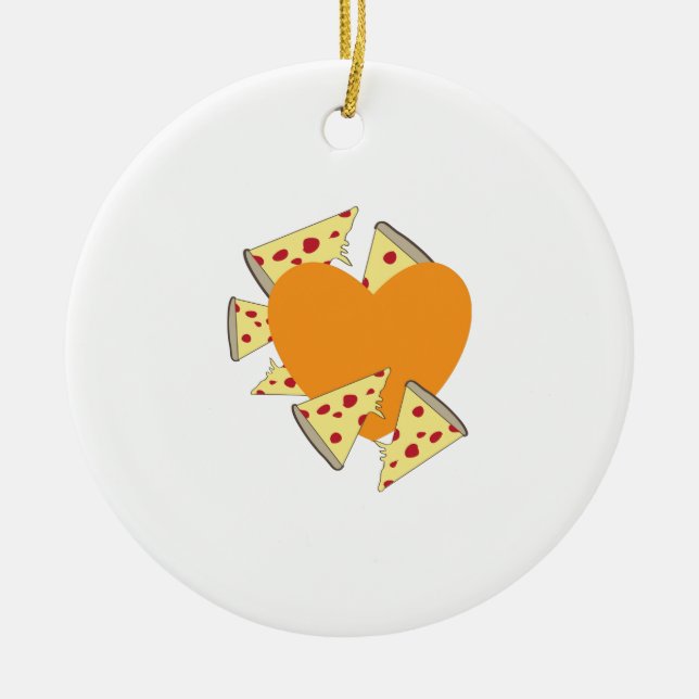 Heart Pizza Ceramic Ornament (Front)