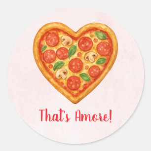 Heart Pizza Round Sticker   Red Chequered Wedding