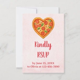 Heart Pizza RSVP Card   Red Chequered Italian