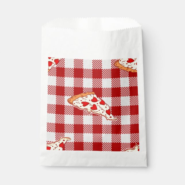 heart pizza valentine red gingham  favour bag (Front)