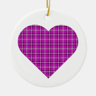 Heart Plaid Pink Purple Black Ceramic Ornament