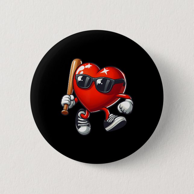 Heart Playing Baseball Funny Valentine's Day Febru 2 Inch Round Button (Front)