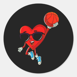 Heart Playing Basketball Cute Valentines Day Sport Classic Round Sticker
