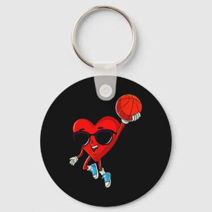 Heart Playing Basketball Cute Valentines Day Sport Keychain