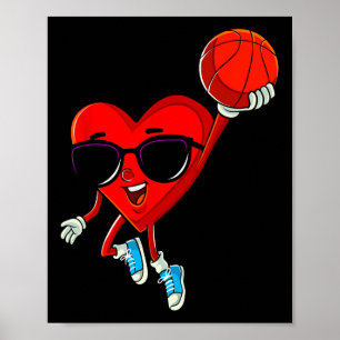 Heart Playing Basketball Cute Valentines Day Sport Poster