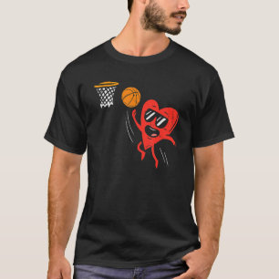 Heart Playing Basketball Cute Valentines Day Sport T-Shirt