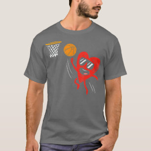 Heart Playing Basketball Cute Valentines Day Sport T-Shirt