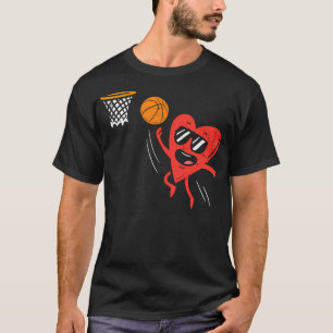 Heart Playing Basketball Cute Valentines Day Sport T-Shirt