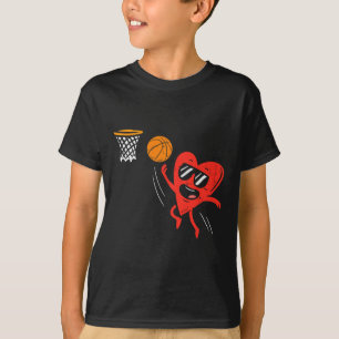 Heart Playing Basketball Cute Valentines Day Sport T-Shirt