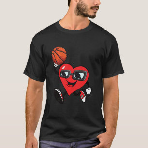 Heart Playing Basketball Valentines Day Sports Boy T-Shirt