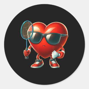 Heart Playing Bydminton Valentines Day Valentine M Classic Round Sticker