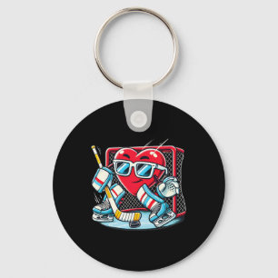 Heart Playing Hockey Goalie Valentine's Day Men Wo Keychain