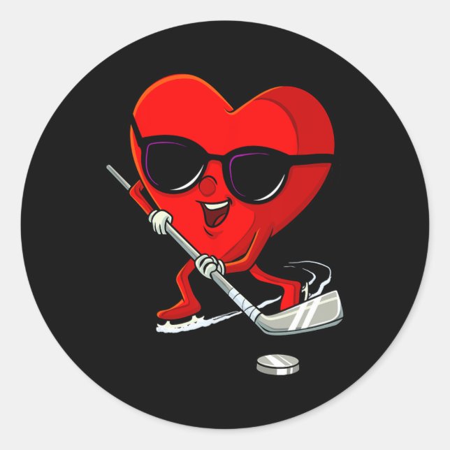 Heart Playing Ice Hockey Cute Valentines Day Sport Classic Round Sticker (Front)